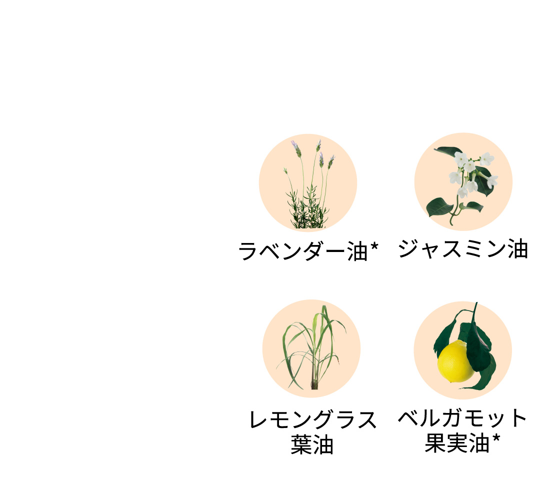 カミツレ花油*/ラベンダー油*/グレープフルーツ果皮油/ユーカリ葉油