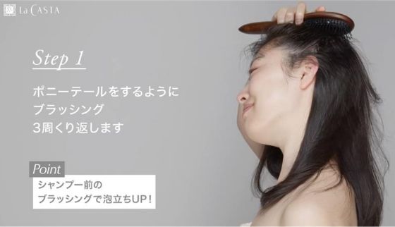 ポニーテールをするようにブラッシング3周くり返します