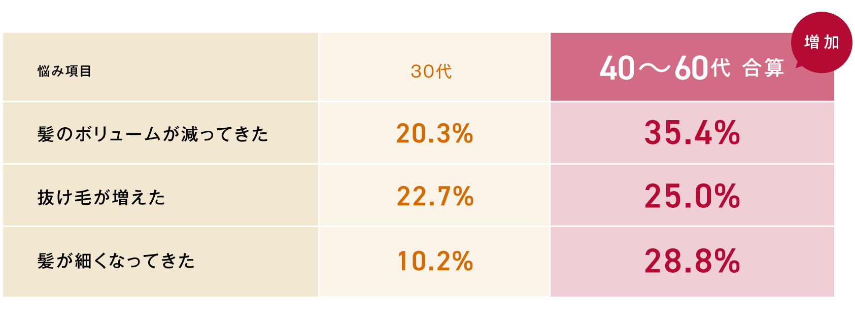 年代別悩み項目TOP３