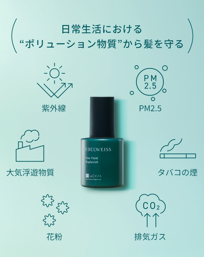 日常生活における“ポリューション物質”から髪を守る