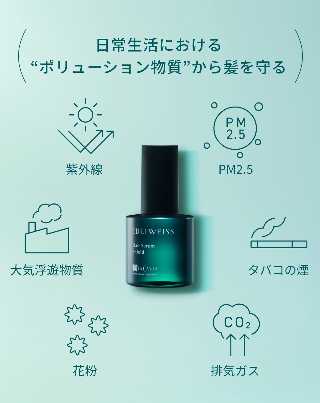 日常生活における“ポリューション物質”から髪を守る