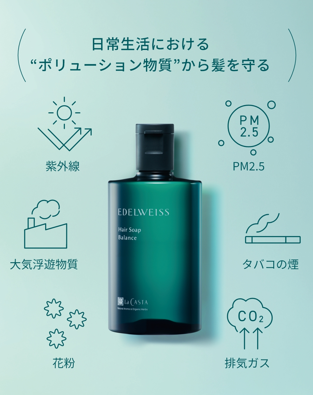 日常生活における“ポリューション物質”から髪を守る