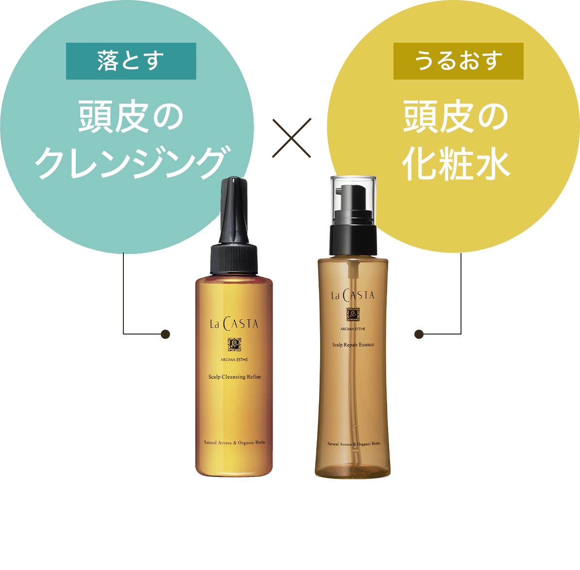 落とす：頭皮のクレンジング x うるおす：頭皮の化粧品