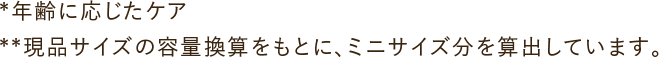 *年齢に応じたケア **本品サイズの容量換算をもとに、ミニサイズ分を算出しています。